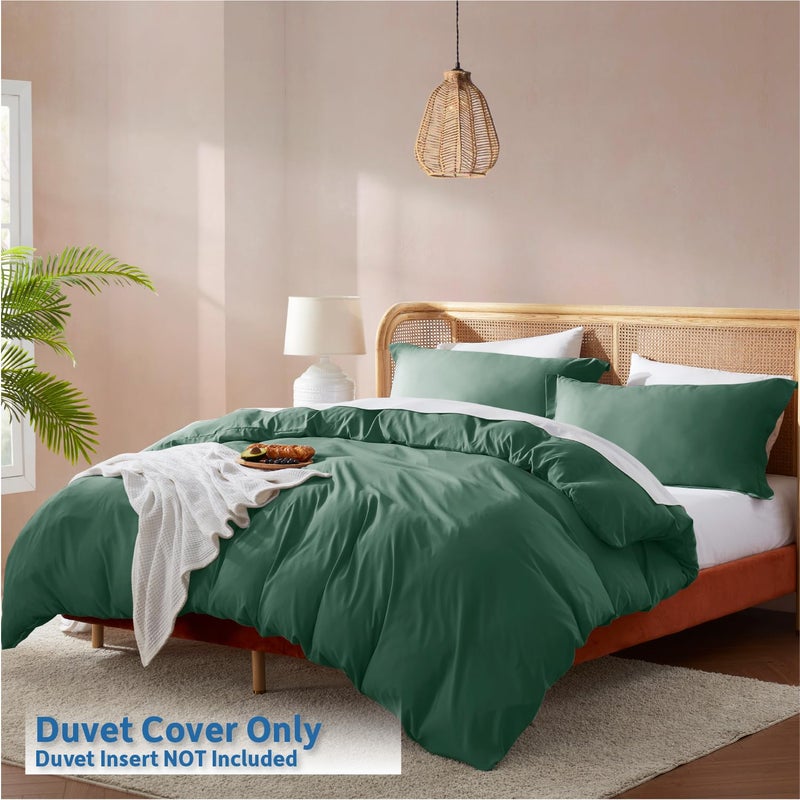 Nestl Dark Green Duvet Cover Queen Size - Soft Double Brushed Queen Duvet Cover Set, 3 Piece, with Button Closure, 1 Duvet Cover 90x90 inches and 2 Pillow Shams - Image 2